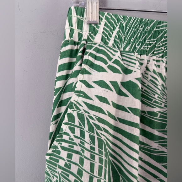 Panama Jack Linen Blend Wide Leg Pants Sz M Tropical Palm pockets green white - Picture 10 of 13